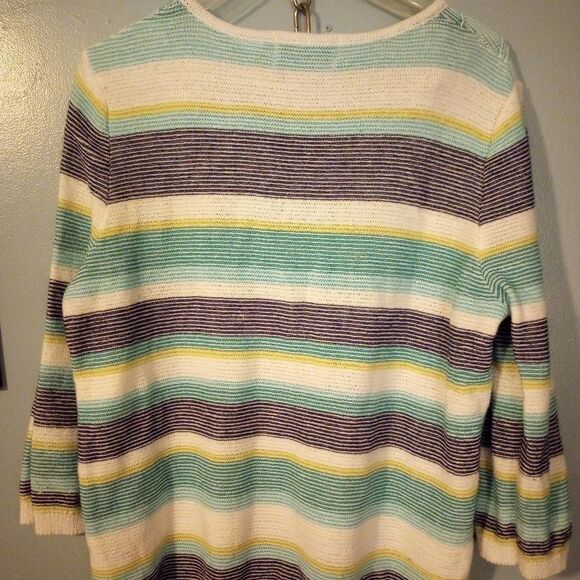 - Alfred Dunner beaded striped three qt sleeve sweater with embroidery acc… - Picture 4 of 9